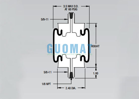 W02-358-3002 फायरस्टोन बेलनाकार एयर स्प्रिंग प्लास्टिक स्टड रिवर्सिबल स्लीव टाइप एयर एक्चुएटर