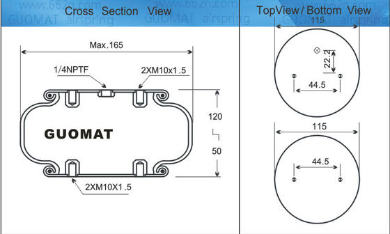 GUOMAT NO 1B6080 रबर बेलो MAX व्यास 165 मिमी एयर स्प्रिंग्स 1B5080 को संदर्भित करें