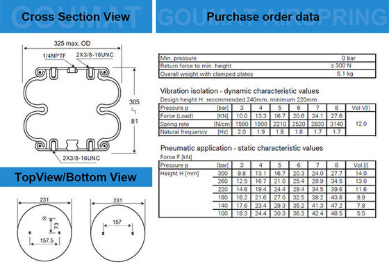 2B12-425 गुडयर एयर स्प्रिंग 578923309 त्रिकोण 6316/4363 लीलैंड के लिए SC2075 एयर बैग