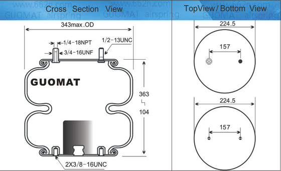 FD 331-26 541 Contitech एयर स्प्रिंग त्रिकोण 6375 / 4480 डबल घुमावदार एयर बैग के लिए Histeer 10315