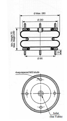 ContiTech FD 210-22 PNP305450112 इंडस्ट्रियल एयर स्प्रिंग 10x2 स्टील रबर बेलोज़ डबल कन्वर्सेशन एयर बैग